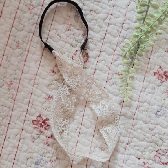 Vintage style Boho Lace Embroidered Lettuce Trim Stretchy Headband Piece - Picture 5 of 5
